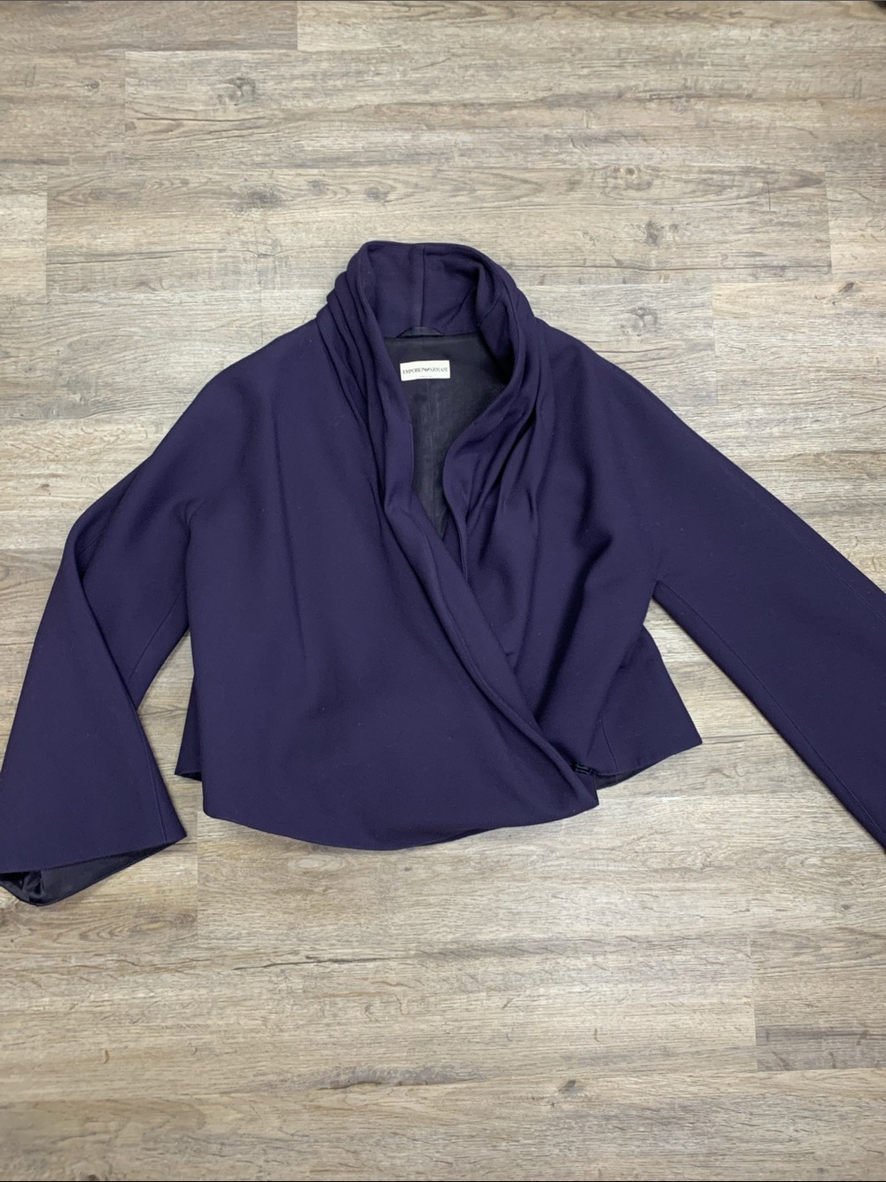Emporio Armani Deep Purple Draped Cowl Neck Jacket Size 44